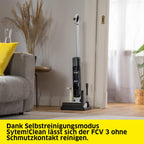 Karcher Saugwischer FCV 3, kabelloser Saugwischer mit 3 Reinigungsmodi, Akkulaufzeit: ca. 30 min, Flächenleistung pro Akkuladung: ca. 130 m², Weiß