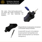 IRON HODL - Gravierstift mit Diamantspitze für Metall, Keramik, Glas gravieren - 2X AAA Batteriebetrieben - Engraving Pen Gravierstift Elektrisch für DIY Schmuck und Schloss Gravur Gerät (schwarz)