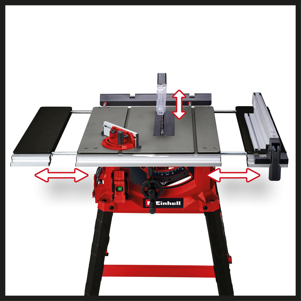 Einhell Tischkreissäge TC-TS 2225 U (2200 W, 80 mm Schnitthöhe, Ø 254 mm Sägeblatt, Tischverbreiterung, Winkelanschlag, Parallelanschlag, Schiebestock, Untergestell)