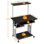 Yaheetech Schreibtisch mit Druckerregal Computertisch schwarz PC Tisch mit 4 Rollen 80 x 50 x 132 cm