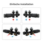 VANCOCO Multiblock mit Thermostat für Heizkörper 50mm Nabenabstand, Hahnblock, Ventil-Armaturen Set in Eck- und Durchgangsform mit Eurokonus für Ø16×2 mm Kunststoff- und Ø15mm Kupferrohre (Schwarz)