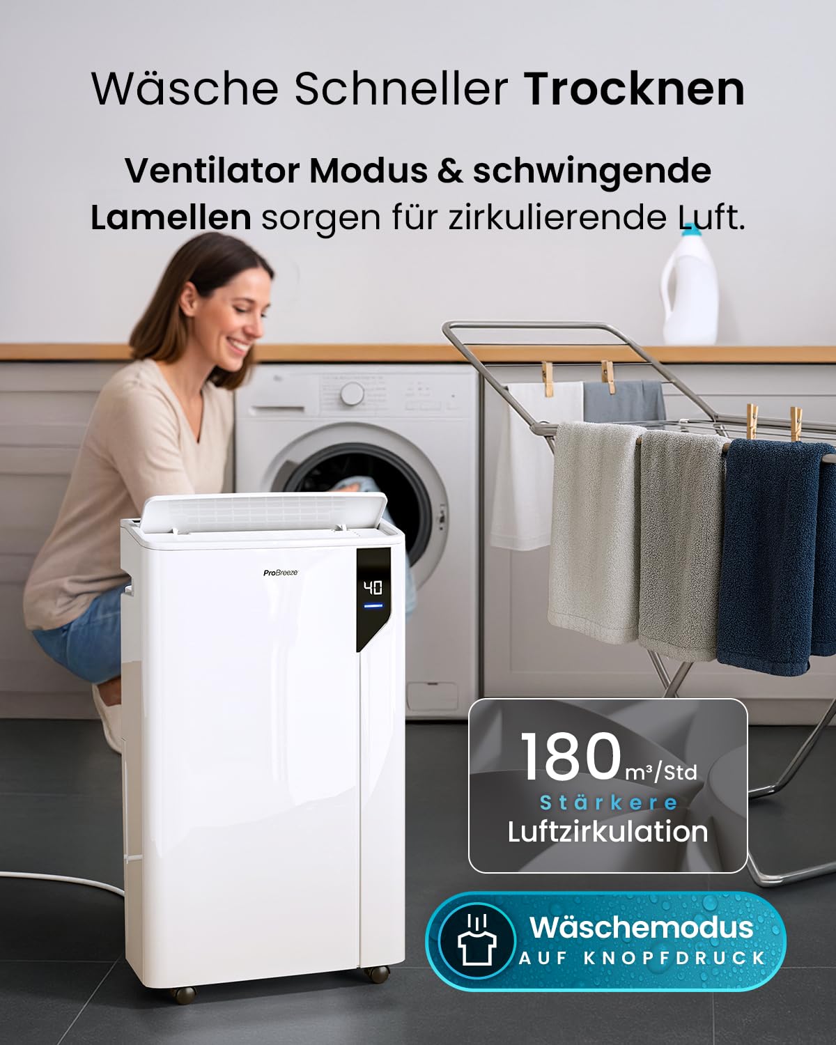 Pro Breeze 20L Smart Luftentfeuchter elektrisch - Luftentfeuchter mit Kompressor, Smart App Steuerung, Feuchtigkeitssensor, Luftfilter, Wäschemodus, Timer - Gegen Schimmel - Entfeuchter für bis 35m²
