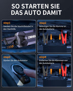CARHEV Starthilfe Powerbank für Pkw, 4500A Starter Powerbank (Bis Zu 8,0L Benzin Oder 8,0L Diesel), 12V Booster Auto Starthilfe mit LED, Jump Starter mit Starthilfekabel und 2 USB Ausgänge