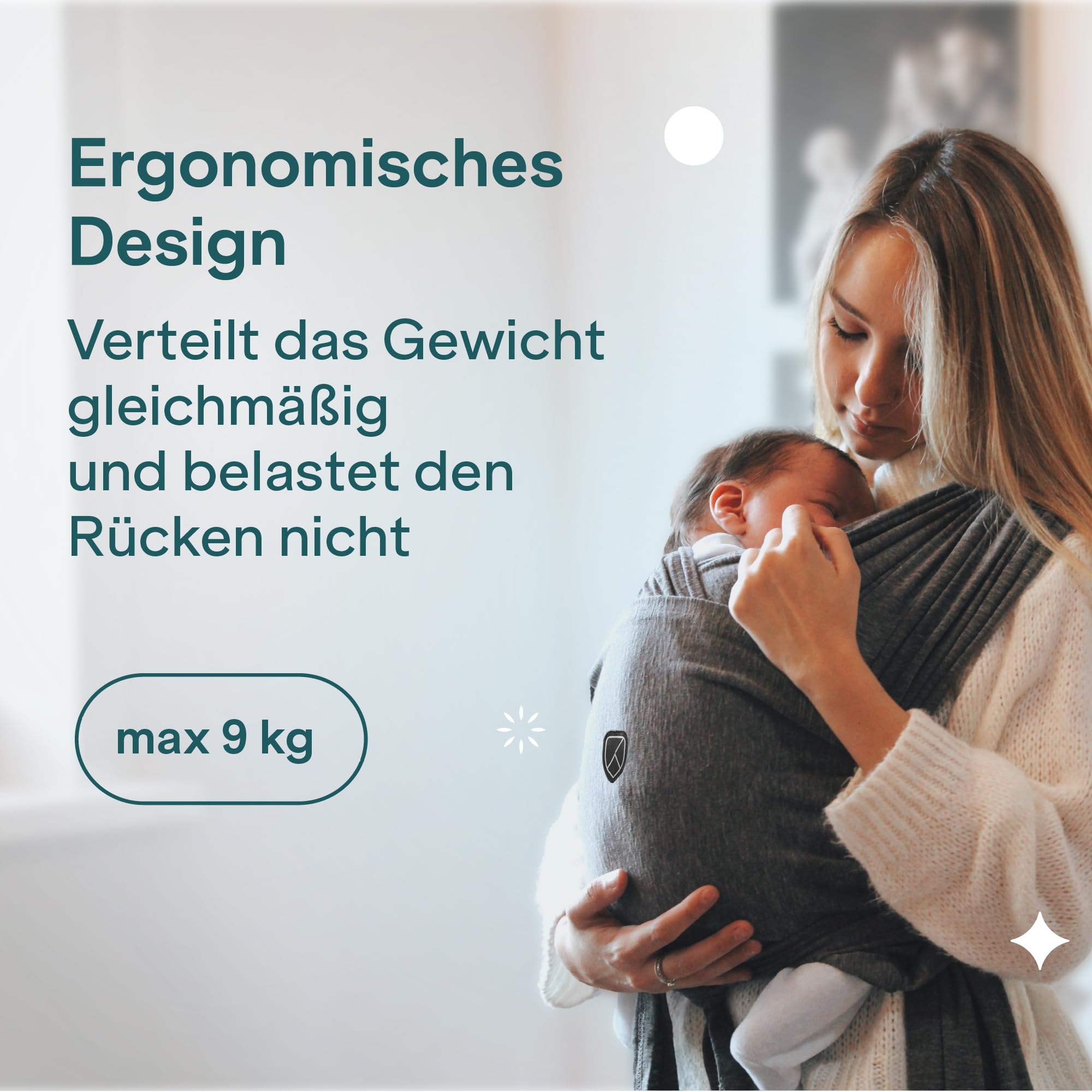 Koala Babycare Tragetuch Baby Neugeborene - Einfach Anzuziehen für Mütter und Väter - Babytrage Multi-Use Bis 9kg - Babytragetuch Anthrazitgrau