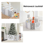Dripex Faltbarer Laufstall 113x113 cm mit Spielbrett aus Kunststoff, Grau