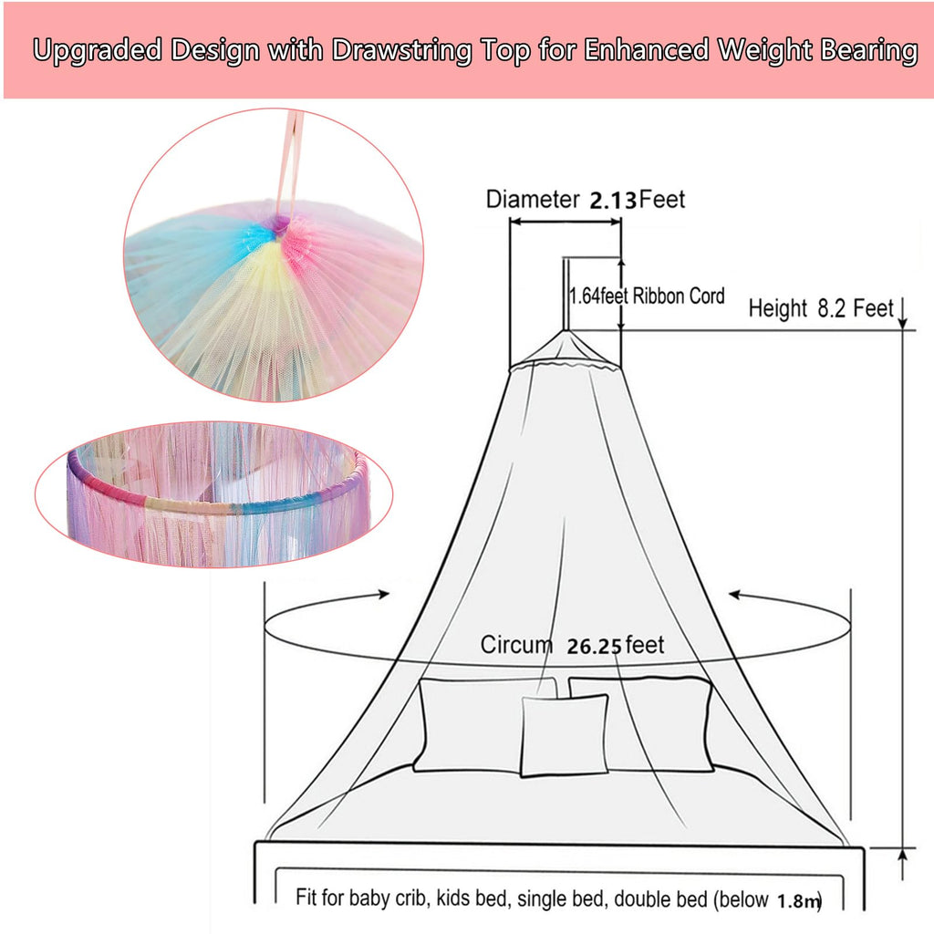 Eimilaly Prinzessin Betthimmel mit 250pcs Warm White Curtain Lichter, Regenbogen Betthimmel für Mädchen Zimmer Dekoration, 30D verschlüsselten Stoff