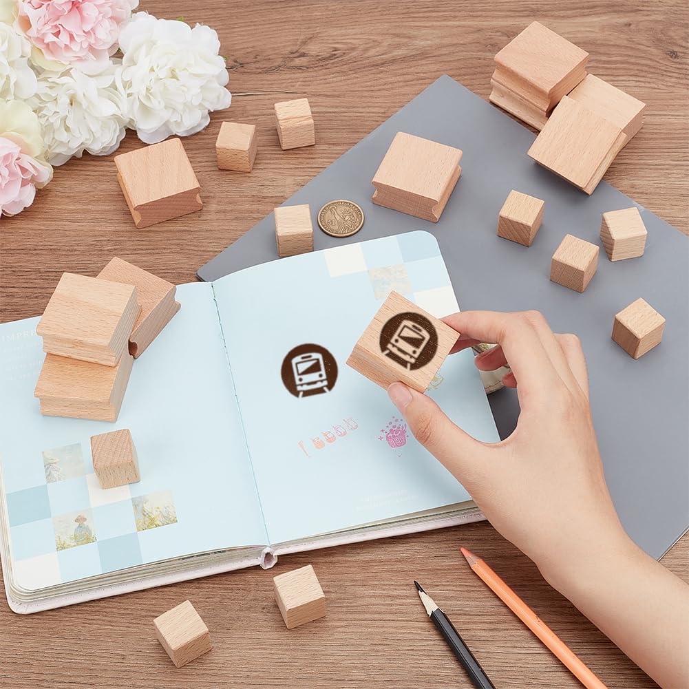 BENECREAT 20PCS Blanko-Stempelhalter Aus Hartholz Mit Grauem Stempelbogen Aus Gummi, 2 Größe Lasergravur Stempelblock Zubehör Für Bastelarbeiten, DIY-Stempel, 2cm /4cm
