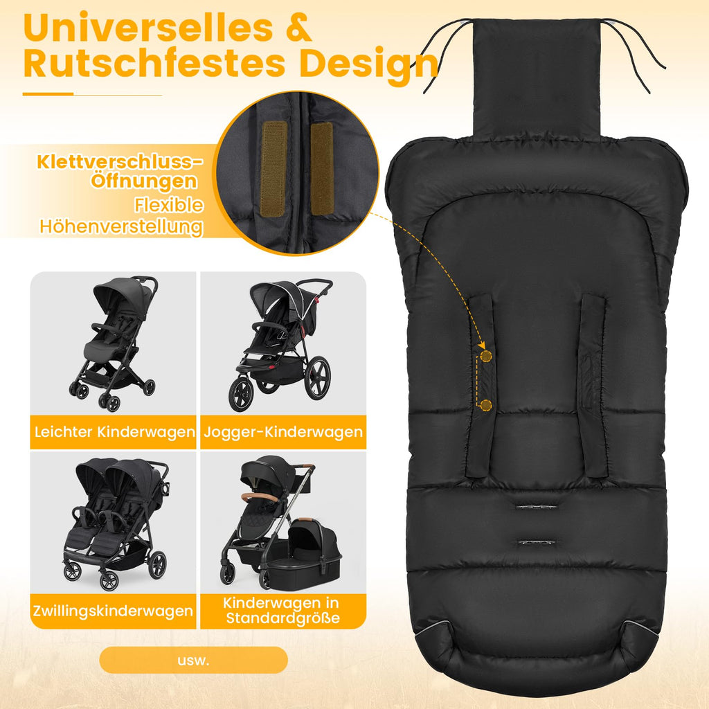 Orzbow Fußsack Kinderwagen Winter, Fußsack Buggy Fusssack Kinderwagen Baby Winter mit Wamres Polar Fleece, Reißverschluss, Reflektorstreifen, Universelle & Wasserdicht, Maschinenwaschbar, Schwarz