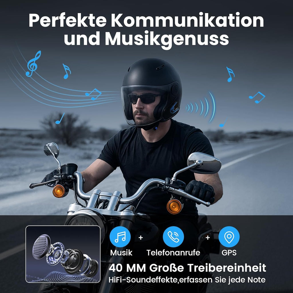 WAYXIN KT1 Motorrad Bluetooth 5.4 Kopfhörer, Motorrad Headset mit DSP & CVC Dual Geräuschunterdrückung, Motorradhelm Bluetooth mit HI-FI, Freisprechfunktion/IP67 Wasserschutz （Kopplung Nicht möglich）