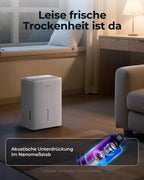 Woleix Luftentfeuchter elektrisch 12L, Entfeuchter elektrisch für Keller, Raumentfeuchter elektrisch 35dB für Räume bis zu 122m³/25m², mit Filter und 1M Ablaufschlauch, Timer, 10 J. Gar.