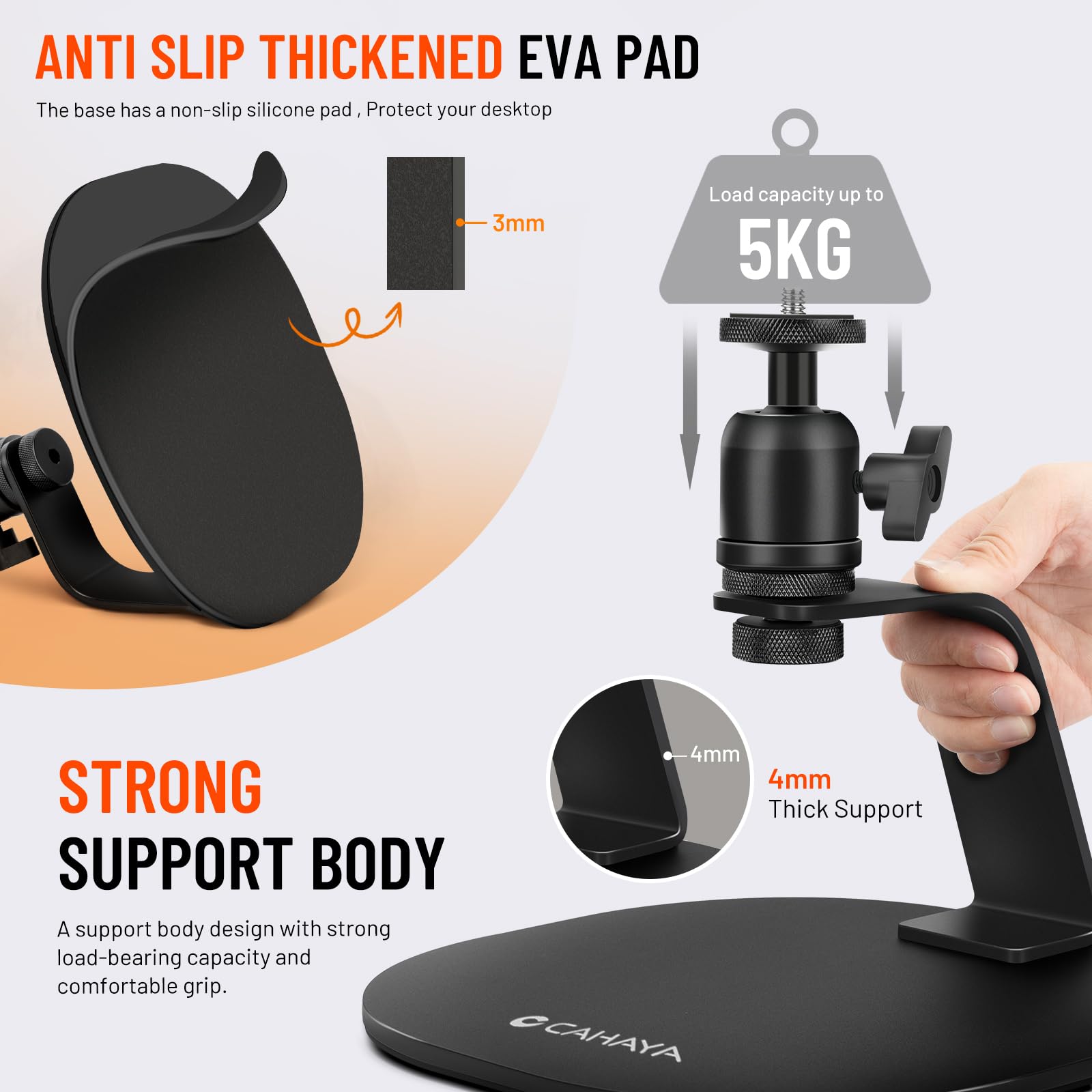 CAHAYA Desktop Projektorständer 1/4'' Schraube Schnittstelle - Multi-Winkel Tisch Beamer Ständer Tragfähigkeit von 5 kg mit Rutschfestes Fahrgestell für Mini-Projektoren Kamera Monitor - CY00375-1