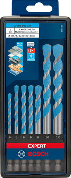 Bosch 7x EXPERT HEX-9 Multi Construction Bohrer-Set (für Beton, Weiche Fliesen, Ø 4-12 mm, Professional Zubehör Schlagbohrer, Schrauber, Bohrmaschine)
