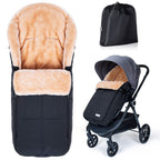 Orzbow Fußsack Buggy, Künstliches Lammfell Fußsack Kinderwagen Baby Winter mit Reißverschluss, Abnehmbar, Universelle & Wasserdicht, Maschinenwaschbar, Schwarz