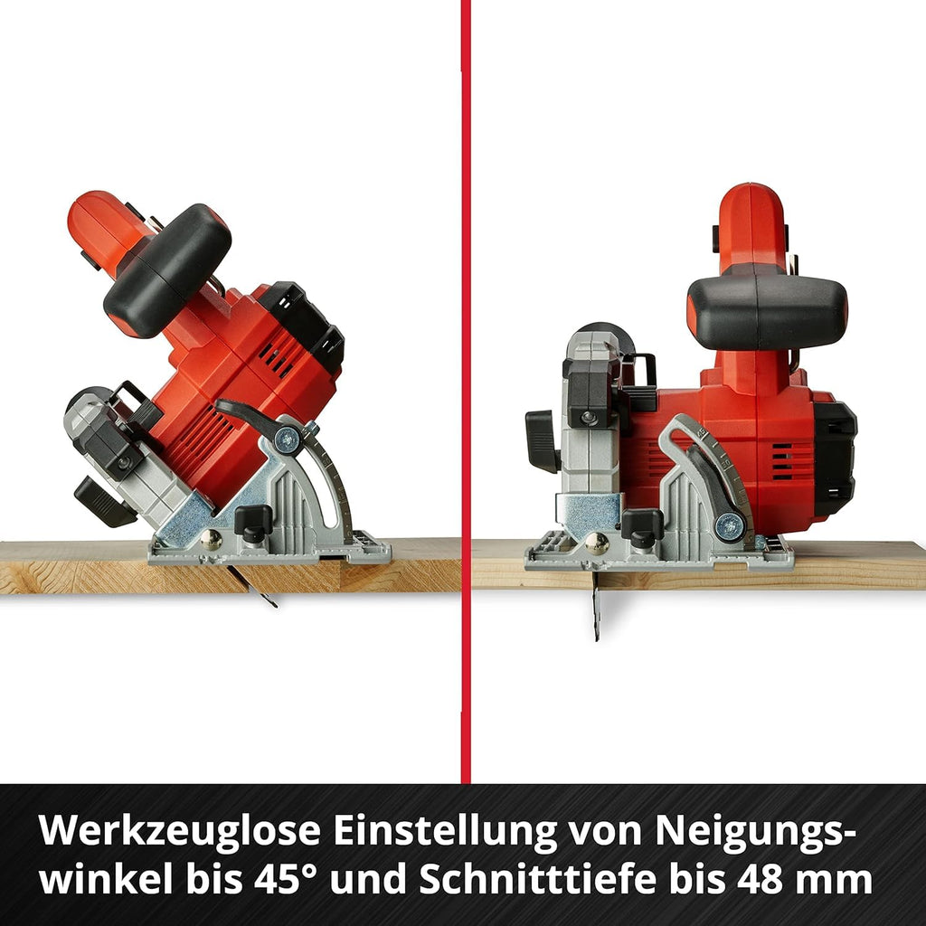 Einhell Akku-Handkreissäge TE-CS 18/150 Li-Solo Power X-Change (18 V, Li-Ion, Ø150 x Ø10 mm Sägeblatt, Schnitttiefe und Neigungswinkel werkzeuglos einstellbar, LEDs, ohne Akku und Ladegerät)
