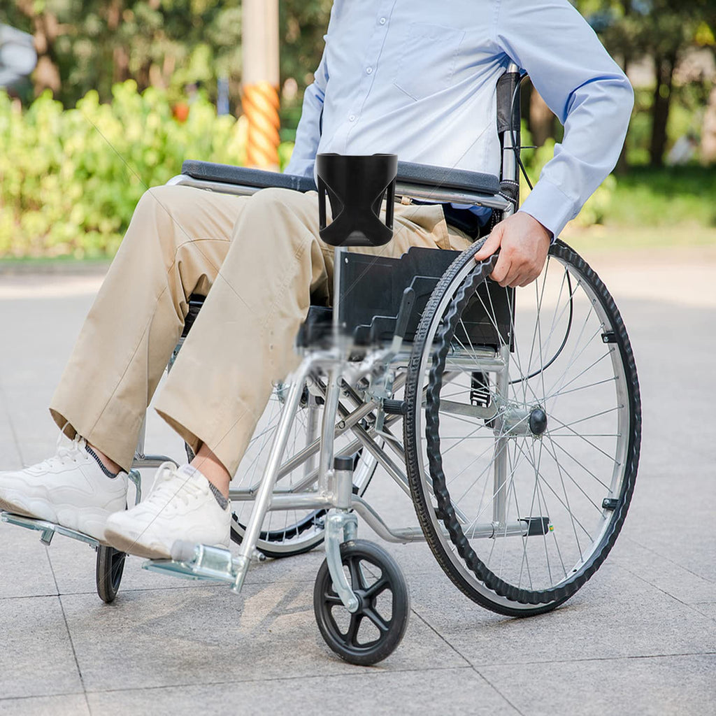 360 Grad drehbarer Getränkehalter für Kinderwagen & Fahrrad - Großer Durchmesser, entwickelt für Gehhilfe, Rollstuhl, Roller (Schwarz)