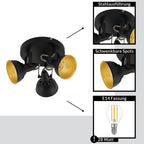 EGLO Deckenstrahler Thornton, Deckenlampe mit 3 Spots, Vintage Deckenleuchte Wohnzimmer, Retro Lampe Decke, Wohnzimmerlampe aus Metall in Schwarz Gold, E14 Fassung, Ø 21 cm