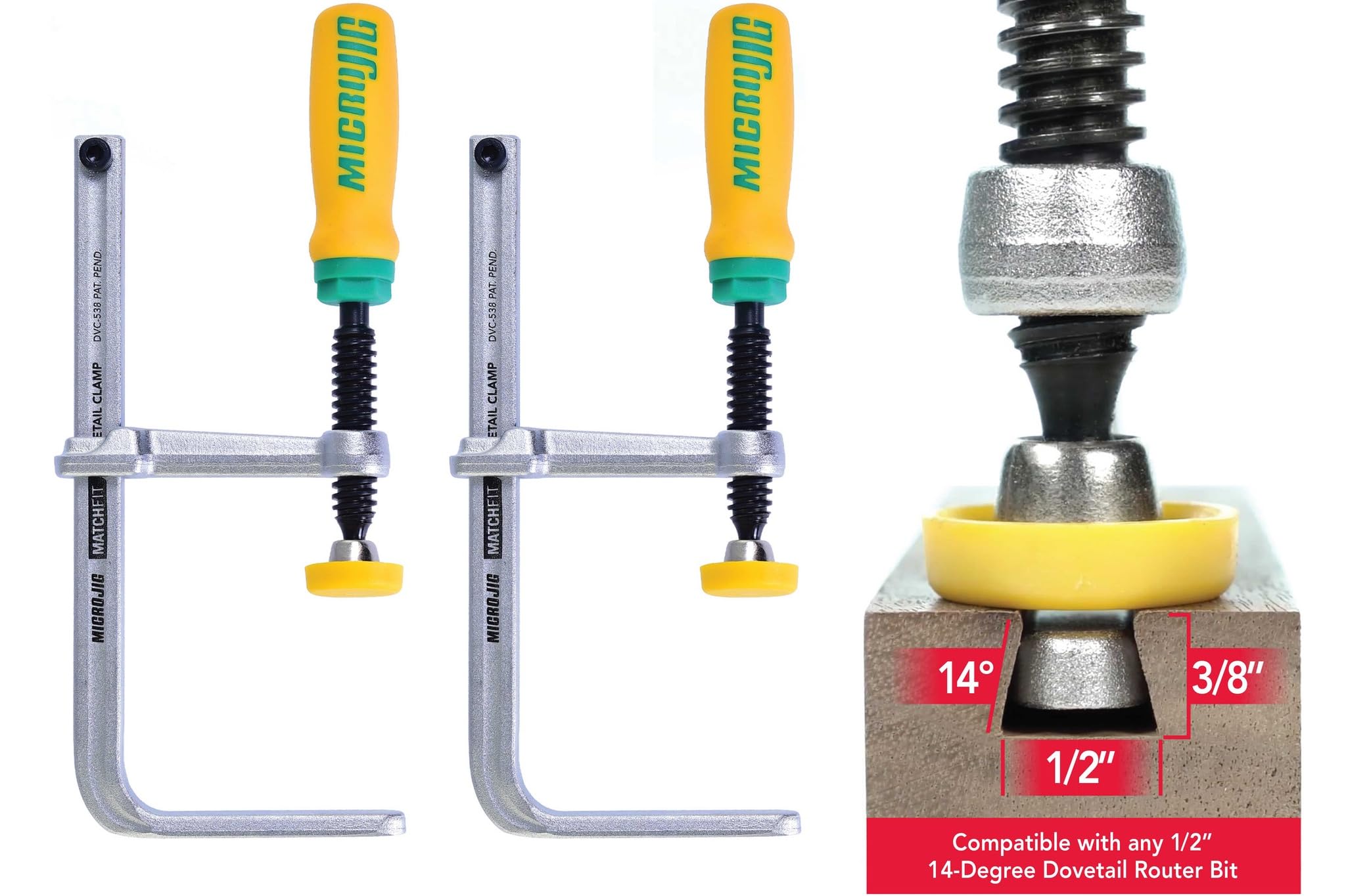MicroJig MatchFit Dovetail Clamps – Zwingen für 14° Schwalbenschwanz-Nuten | Spannweite 130 mm, 269 kg Spannkraft, Werkbank-Zubehör