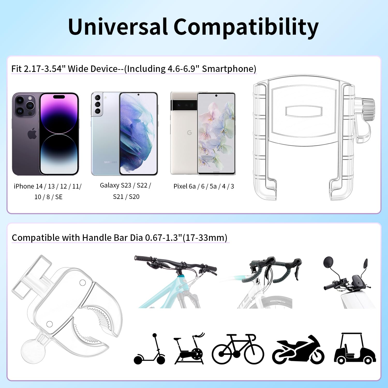 GEJIN Handyhalterung Fahrrad, 360° Smartphone Handyhalterung Motorrad，e Scooter Handyhalterung ebike Roller Halter Lenker Fahrrad Handyhalter, für 4.5-7.0 Zoll iPhone & Android Smartphones