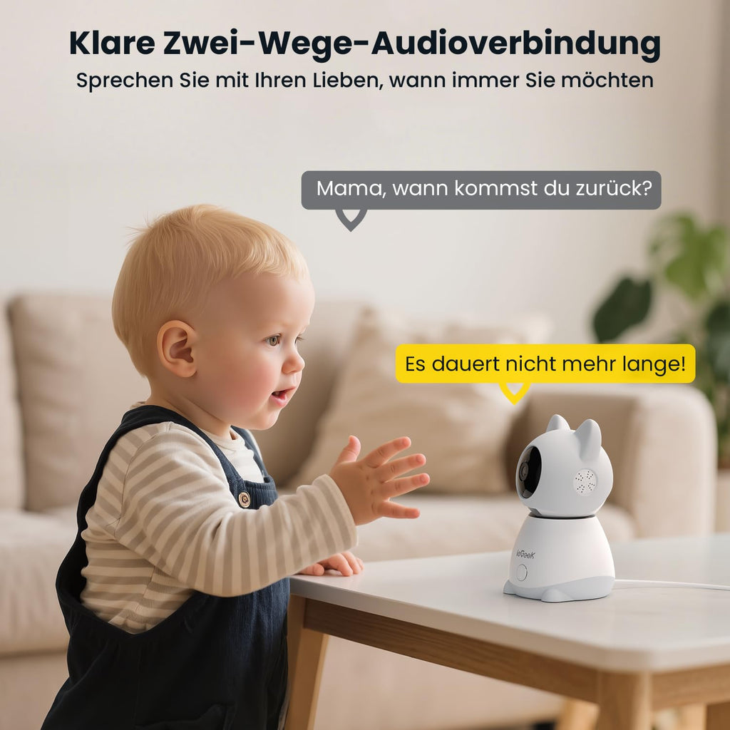 ieGeek 2K-Babyphone mit Kamera und Nachtsicht, 5-Zoll-WLAN-Video-Babyfon, Gegensprechfunktion, Schrei-/Bewegungserkennung, Temperaturerkennung, PTZ, Mobile App