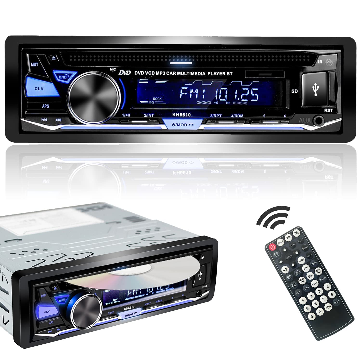 Alondy 1DIN Autoradio Bluetooth mit CD/DVD Player USB AM/FM/RDS Radio Freisprecheinrichtung SD AUX