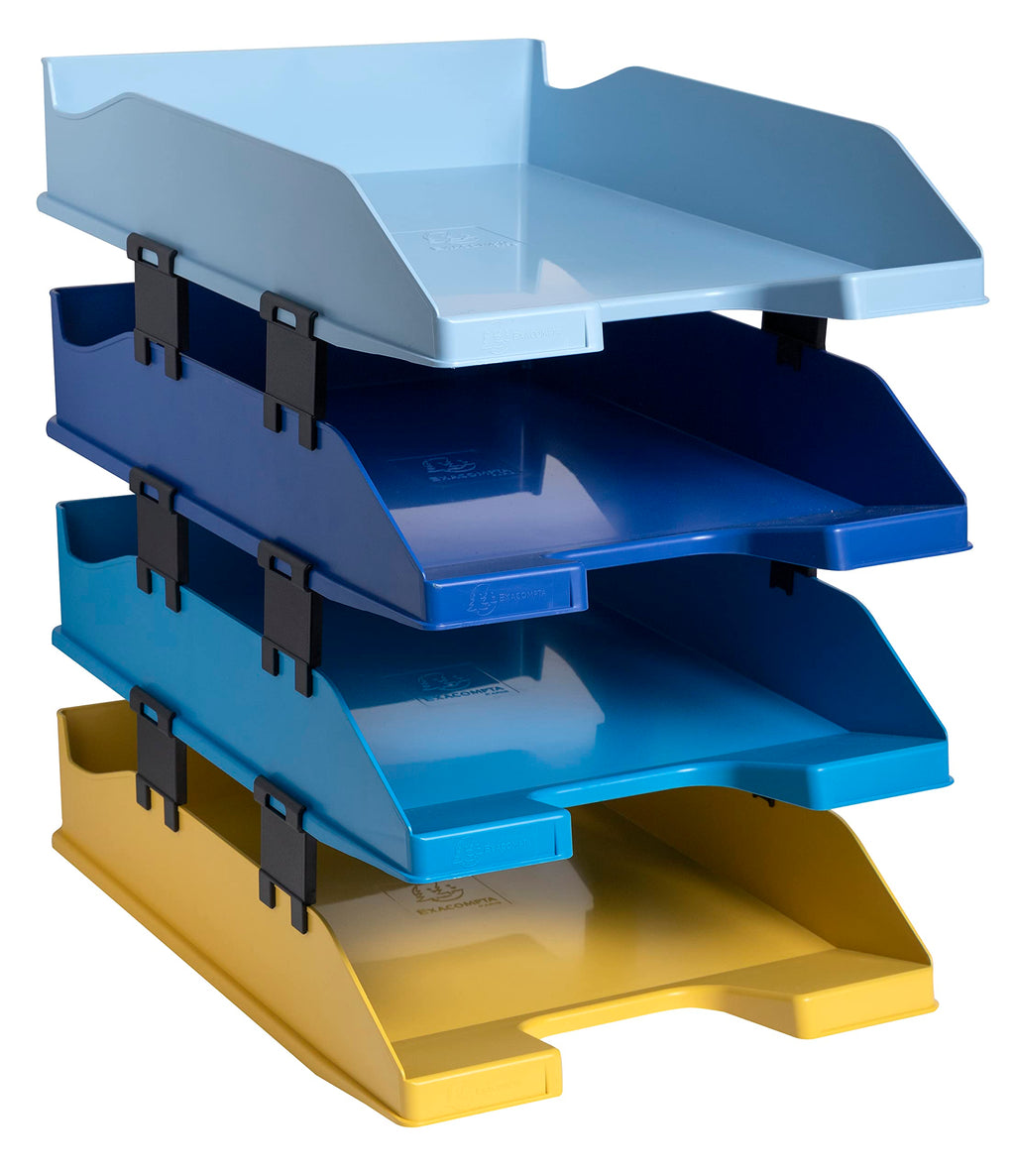 Exacompta 113202SETD 4er Pack Briefablage BeeBlue aus Recycling-Kunststoff DIN A4. Ideale Briefkörbe für Ihre Organisation. Stapelbare Ablagekörbe farbig sortiert Blauer Engel Combo Midi