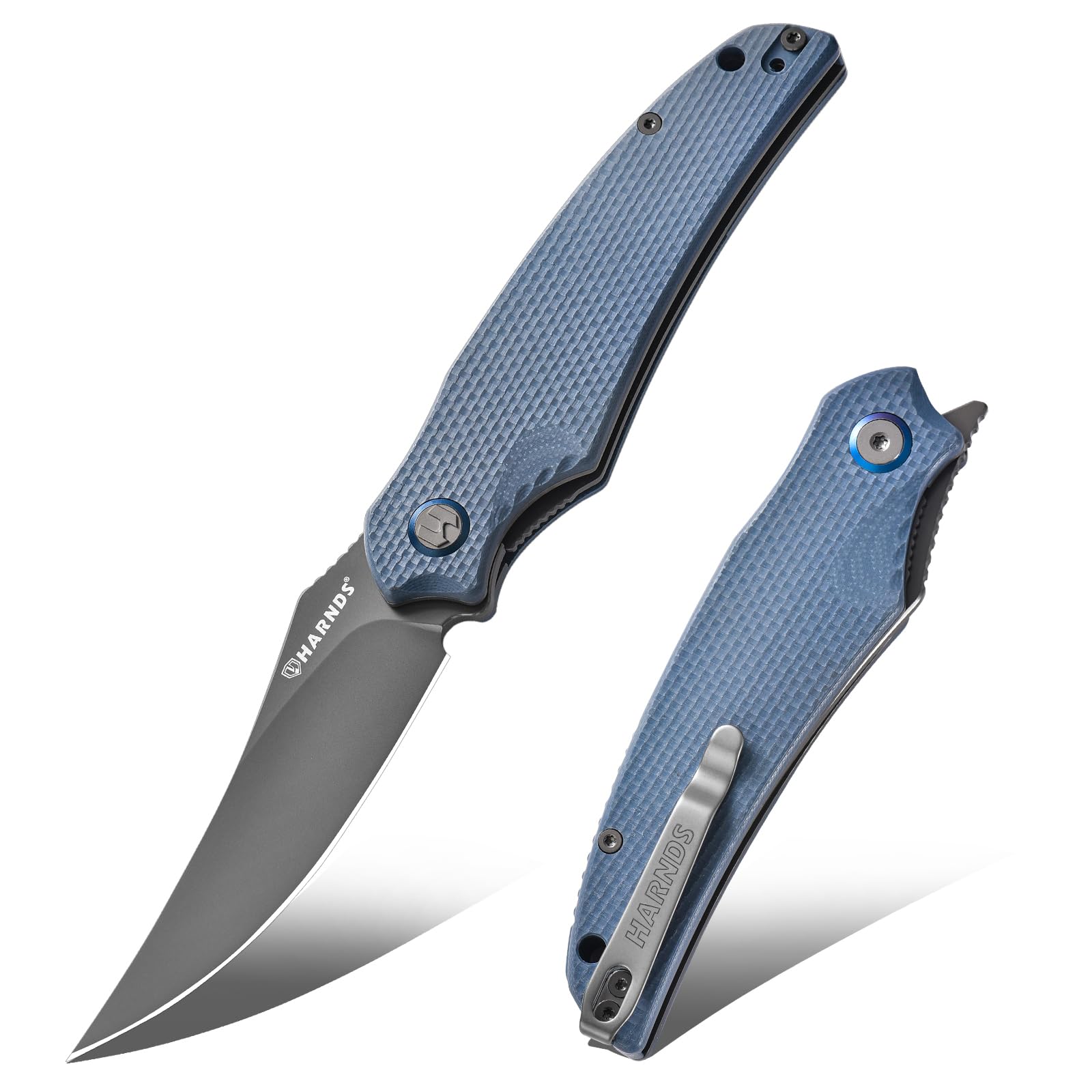 Harnds Taschenmesser Klappmesser Front Flipper mit D2 Stahlklinge und G10 Griff, Premium EDC Messer mit Taschenclip für Outdoor Angeln Überleben (Grau-Grau Titan)