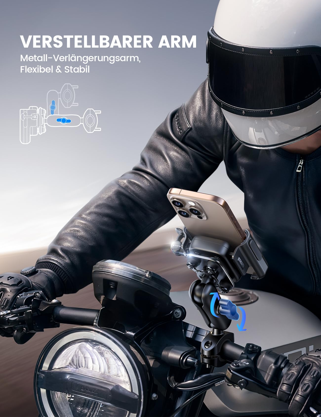 Lamicall Handyhalterung Motorrad, Fahrrad Handyhalter - [Ganzmetall & Vibrationsgedämpft] Handy Halterung Motorrad mit Verlängerungsarm, Lenker Halter für Video, für iPhone 17/16, 4,7-7,2 Zoll Handys