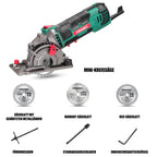 HYCHIKA Mini Kreissäge, Handkreissäge mit 3 Sägeblättern, Skalenlineal, 500W Motor aus reinem Kupfer, 4500RPM, Ideal für Holz-, Weichmetall-, Fliesen- und Kunststoffschnitte