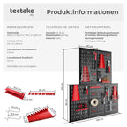 tectake® Werkzeug Lochwand aus Metall, 200 x 60 x 2 cm, Werkzeugwand Lochplatte, inkl. Werkzeughalter Set Haken und Halterungen, Wandregal Regalsystem für Werkbank, Garage, Werkstatteinrichtung - 5tlg