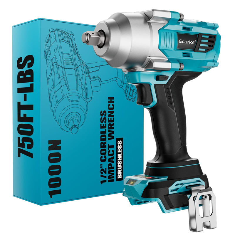 Ecarke 1000Nm Akku-Schlagschrauber, kompatibel mit Ma-kita 18V Lithium, bürstenloser 1/2 Zoll Schlagschrauber mit LED-Licht für Radmuttern, Gerüstbau & Kfz-Wartung (Ohne Akku & Ladegerät)