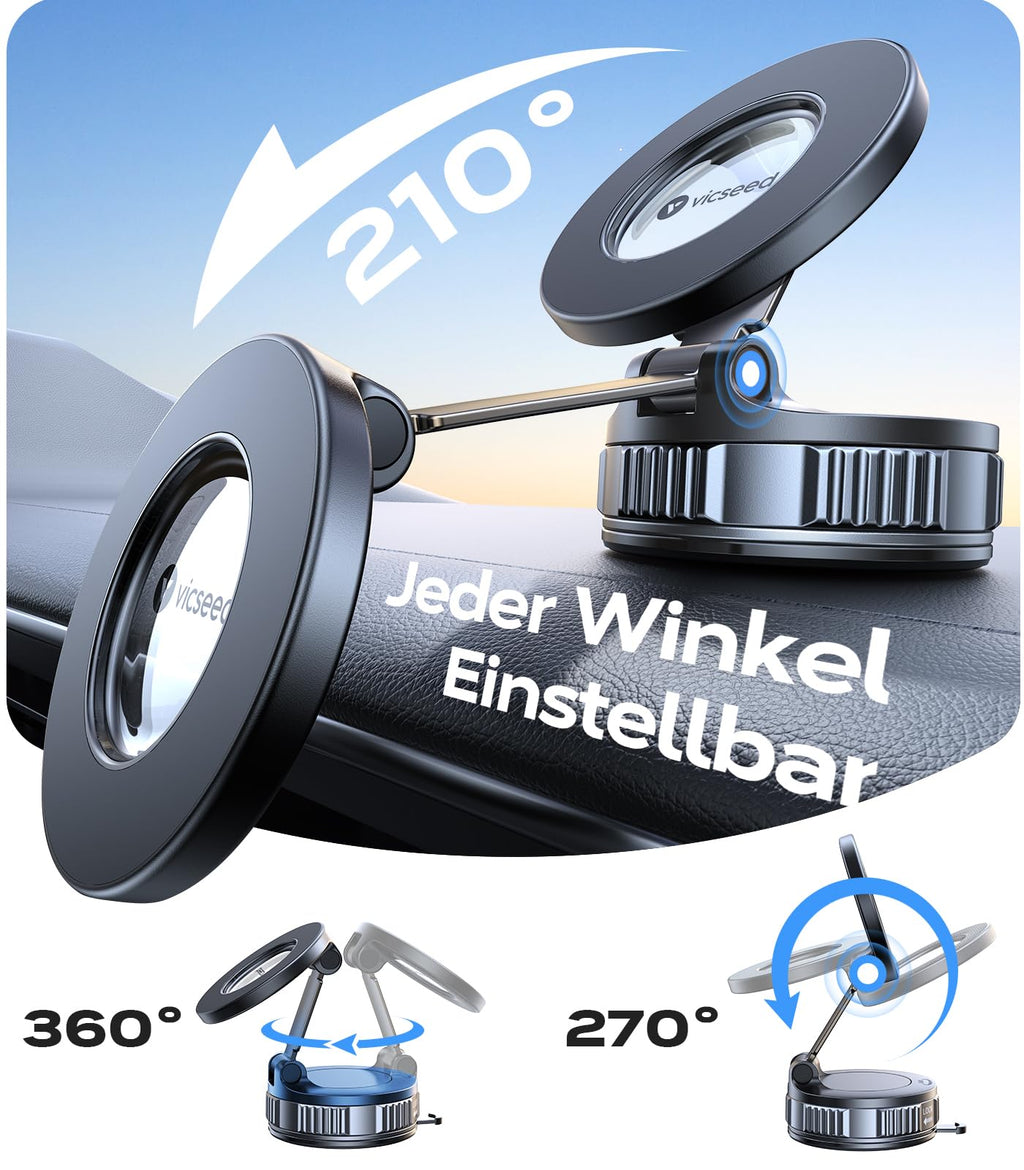 VICSEED Militärische Handyhalterung Auto Magnet für Magsafe Autohalterung [20XN55 Magnets & 20KG Vakuum Saugnapf] 360°Drehbar Magnetische Kfz Handy Halterung Auto für iPhone17 Pro Samsung Alle Handy