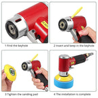 Mini Poliermaschine, Druckluft Polierer, EYPINS 25mm 50mm 75mm Exzenter schleifer Winkelschleifer mit 60X Schleifpapier 5X Polierschwamm 3X Polierpad, Polierset Polierteller Kit für Auto Möbeln Metall