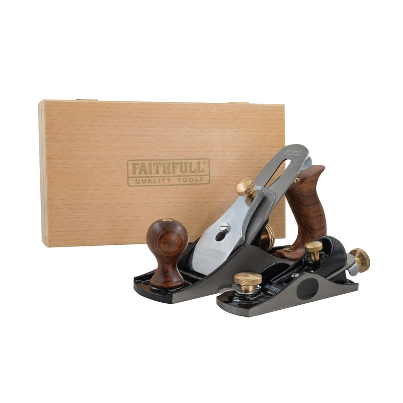 Faithfull Hobelset Nr. 4 & Nr. 6012 in Holzbox – Präzisionsgefertigte Handhobel aus Gusseisen zum Glätten, Trimmen, für Hirnholzarbeiten und allgemeine Holzbearbeitung