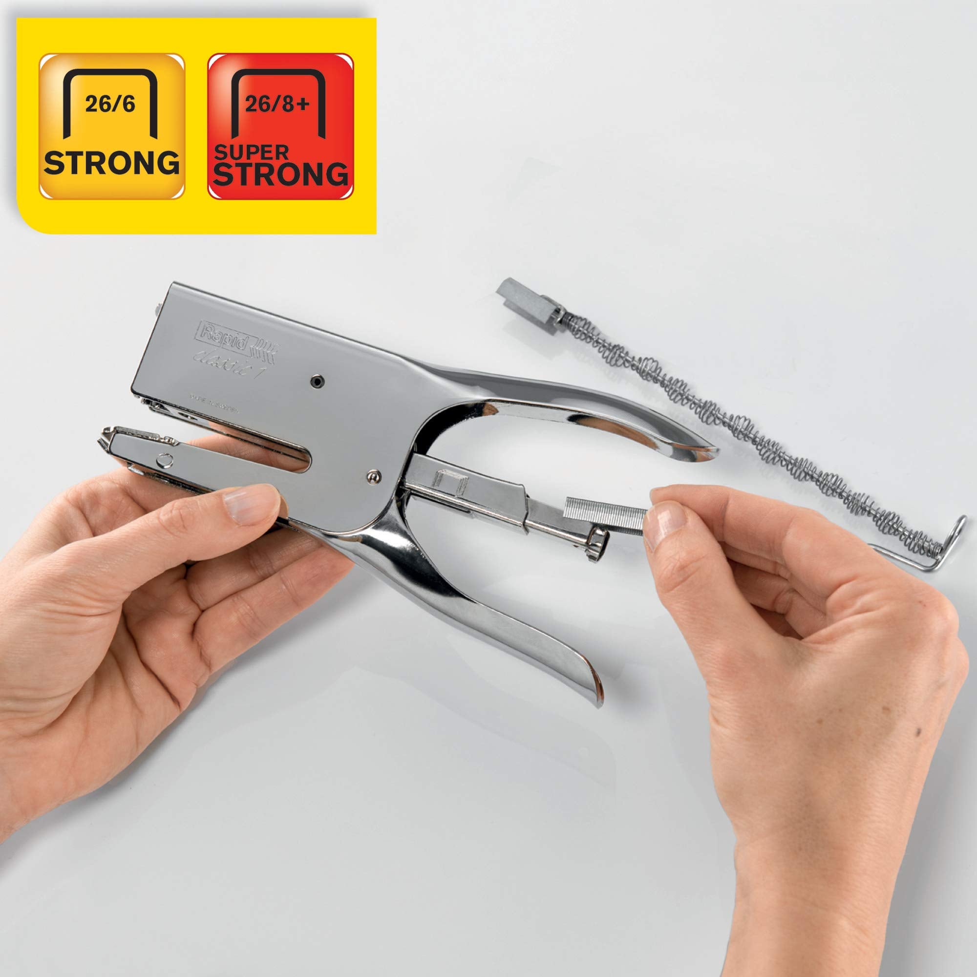 Rapid Classic K1+ Heftzange für Heftklammern Nr. 24 (24/6 und 24/8+), einstellbarer Amboss und Rücklademechanismus, ClimatePartner-zertifiziert – Büro, Haushalt, DIY, Einzelhandel, Chrom, 10510602