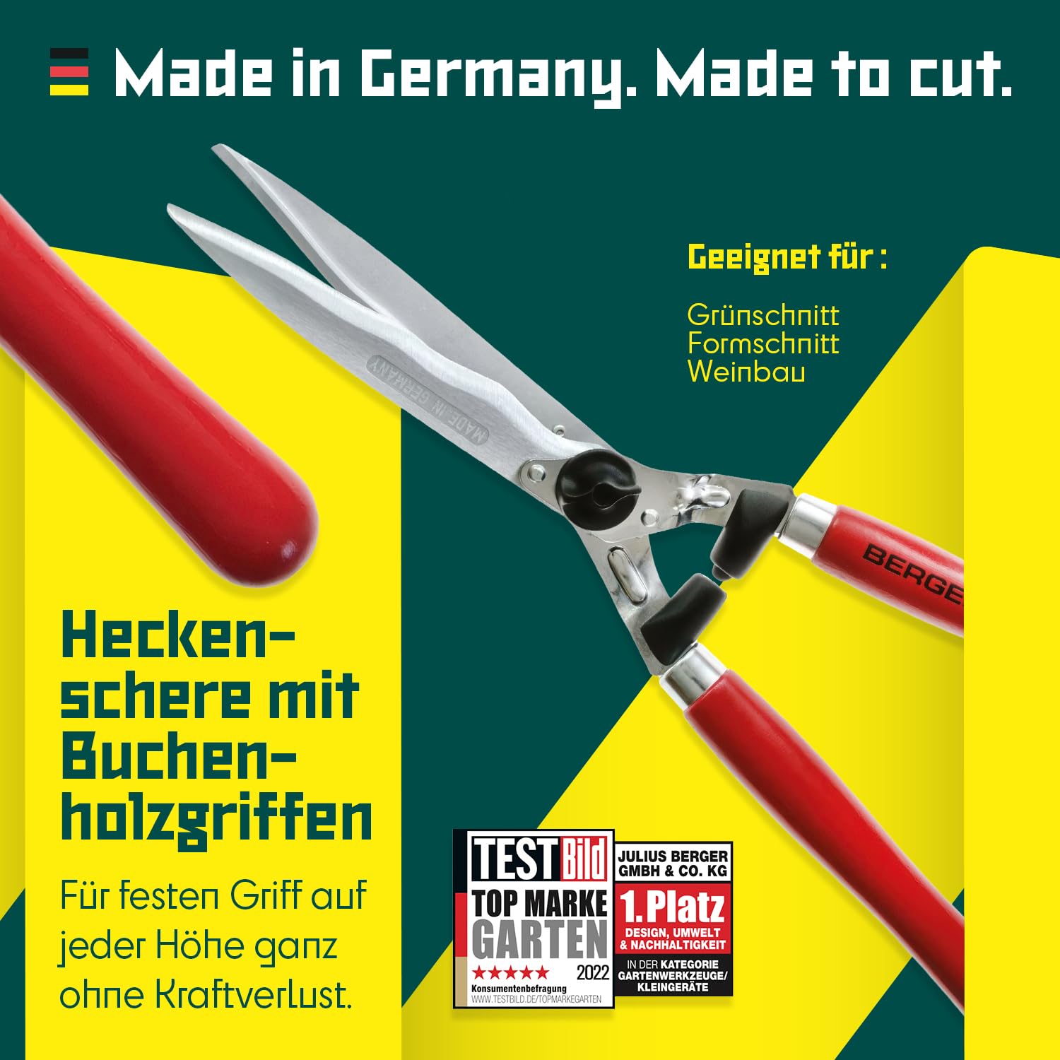 BERGER-Tools Heckenschere Komfort 4590 mit Wellenschliff und Anschlagdämpfer, Länge 54 cm, Rot, Heckenschere Komfort mit Wellenschliff 540mm