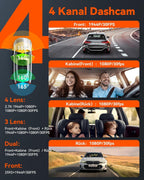 VANTRUE N5 4 Kanal 2.7K STARVIS 2 Dashcam Auto 1944P+ 3 Lens 1080P Dash Cam Vorne Innen Hinten, 5.8GHz WiFi, IMX675 HDR Nachtsicht Dash Camera Auto 24H Parkmodus, Sprachbefehle, Max 1TB