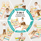 Giant bean 5-in-1 Montessori Kletterdreieck mit Kletterbogen und Rutsche, Holzdreieck für Kleinkinder ab 2-5, Indoor Kletterspielzeug, Regenbogen mit Griff (M)