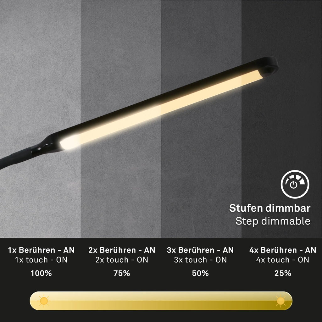 BRILONER – LED Stehlampe dimmbar als Deko im Wohnzimmer und Leselampe, Schwenkbare LED Lampe, Wohnzimmerlampe, Touch, Indirekte Beleuchtung, Schwarz