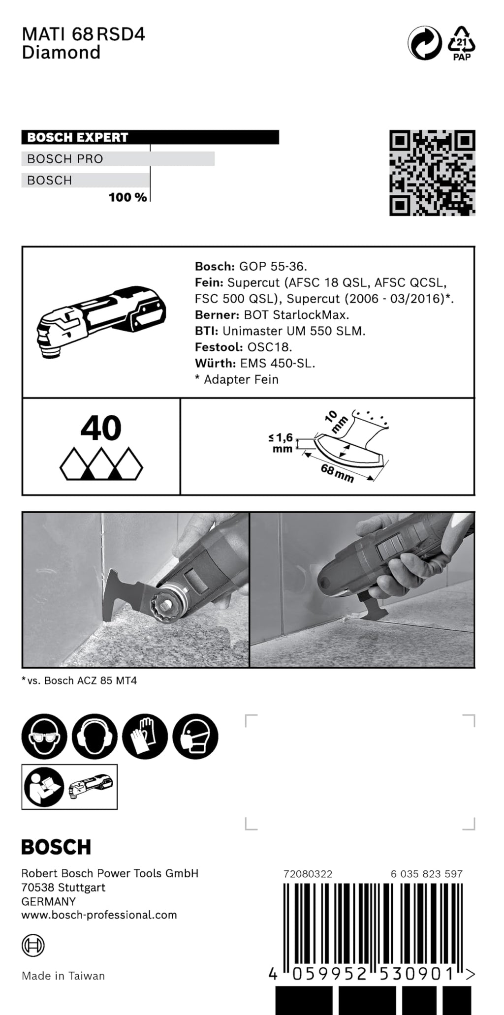 Bosch Accessories 1x Expert Corner Blade MATI 68 RSD4 (für Mörtel, Breite 68 mm, Schnittbreite 1,6 mm, Zubehör Multifunktionswerkzeug)