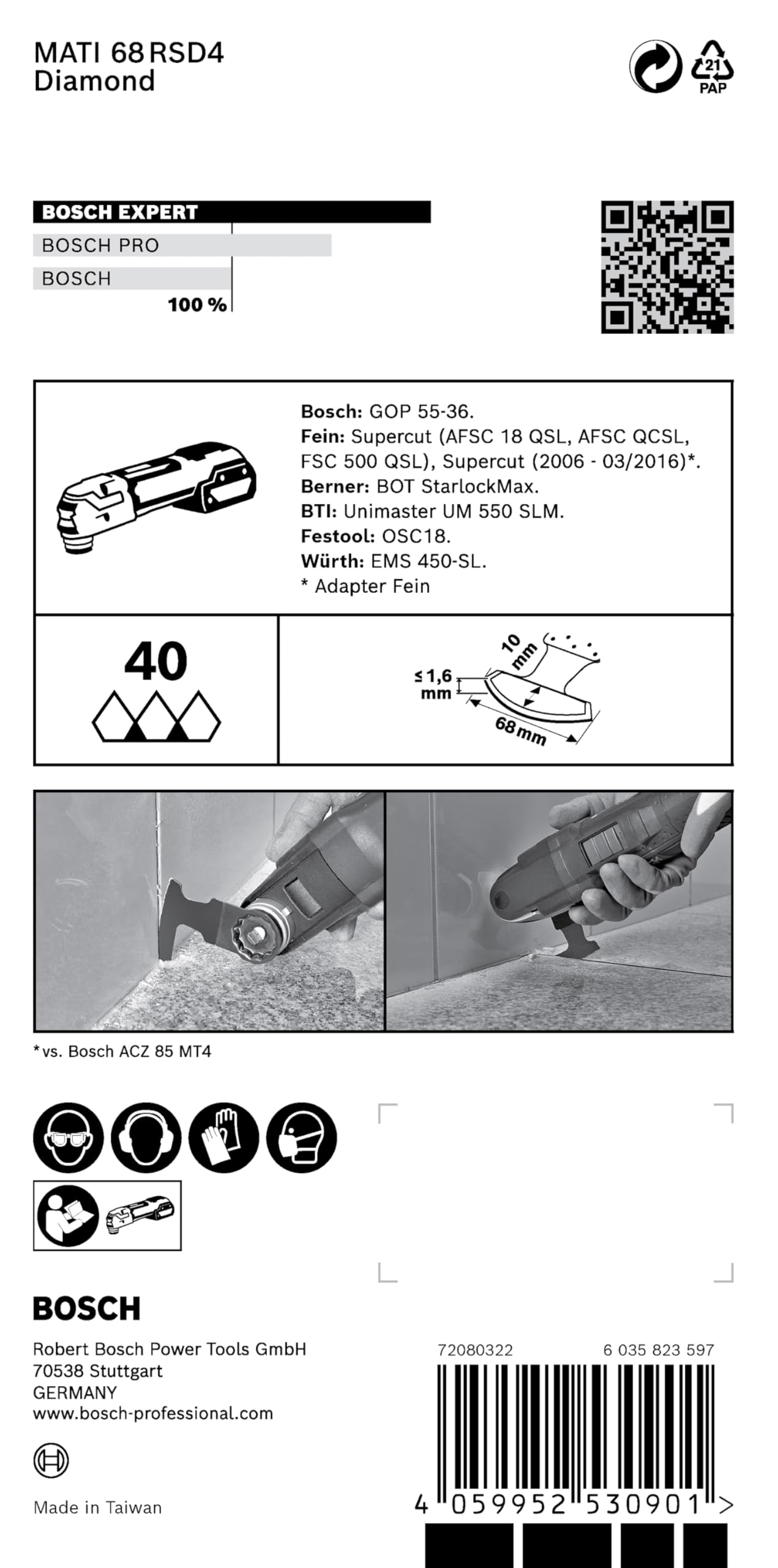 Bosch Accessories 1x Expert Corner Blade MATI 68 RSD4 (für Mörtel, Breite 68 mm, Schnittbreite 1,6 mm, Zubehör Multifunktionswerkzeug)