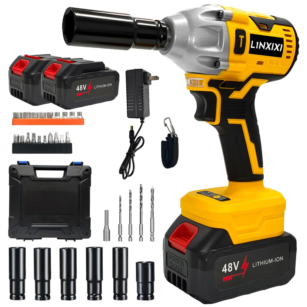 Schlagschrauber Akku 500Nm für Makita 18V Batterie 3000RPM mit 2 * 2,0Ah Akku 1/2 Zoll Bürstenloser mit 6 Schlagbuchsen für Schraube und Mutter Auto LKW Reifen Removal