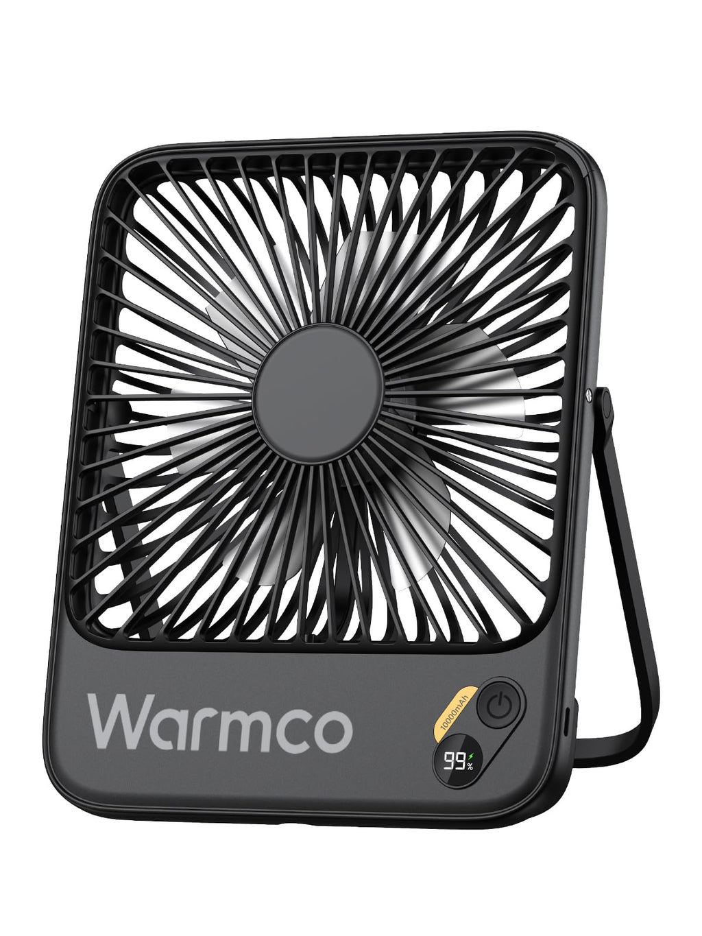 Warmco 10000mAh Tragbarer Ventilator 21 cm Hoch, Max 24h Laufzeit, Ultra-dünn Leise Akku Tischventilator mit Digitalanzeige für Camping, Büro, Schlafzimmer, Reisen