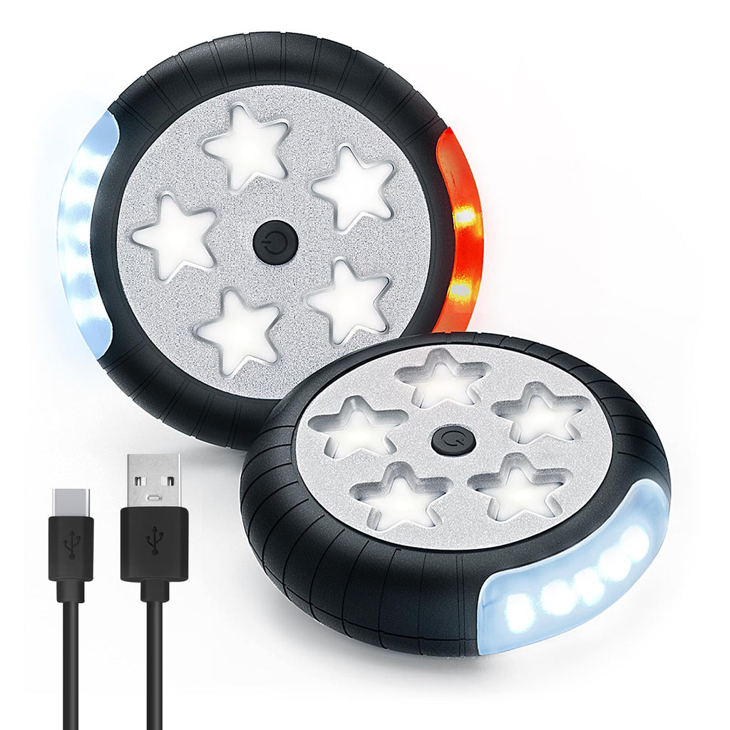 Amteker Kinderwagen Licht Aufladbar, 12 LED Pro Licht 2 Leuchteffekte, USB Wiederaufladbares Lichts Kinderwagen, Passend für Alle Kinderwagen, Kinderwagen Beleuchtung Zubehör Baby Geschenk(2 Stück)