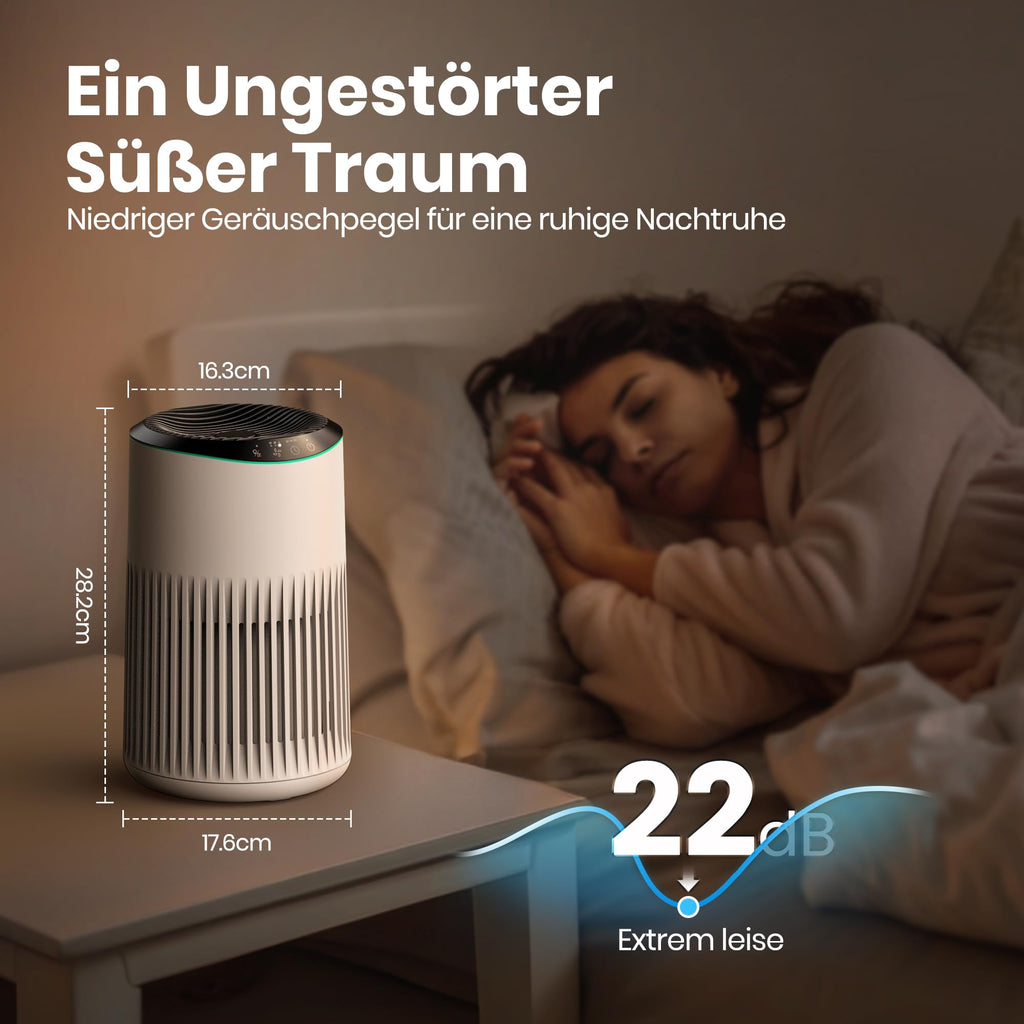 Operan Luftreiniger Allergiker für Zuhause Schlafzimmer Büro, HEPA Luftfilter Raucherzimmer für Rauch Haustier Schuppen Gerüche bis zu 0,3 µm, Schlafmodus Blaues Umgebungslicht mit Duftschwamm, White