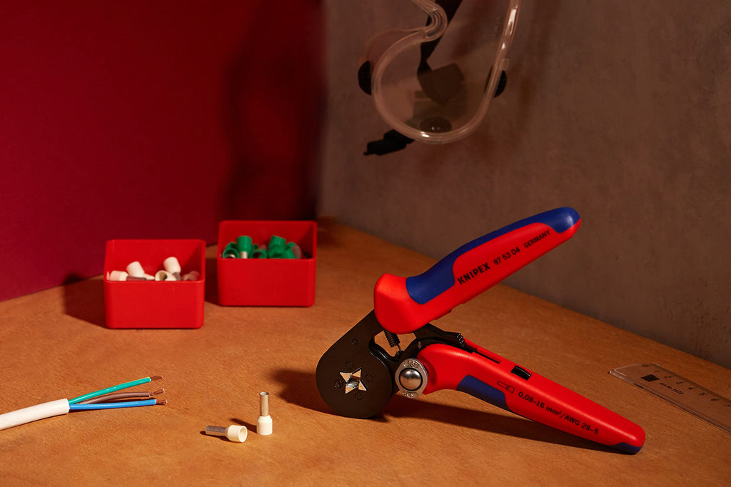 KNIPEX Selbsteinstellende Crimpzange für Aderendhülsen, 0,08-16 mm², Vierkant-Pressung, Aderendhülsenzange, Presszange, 97 53 04