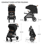 Kinderkraft GRANDE PLUS Kinderkraft buggy von Geburt bis 22 kg, Zusammenklappen mit einer Hand, Liegeposition, großes Verdeck mit Fenster, alle 4 Räder gedämpft, geräumige Sitz, Schwarz