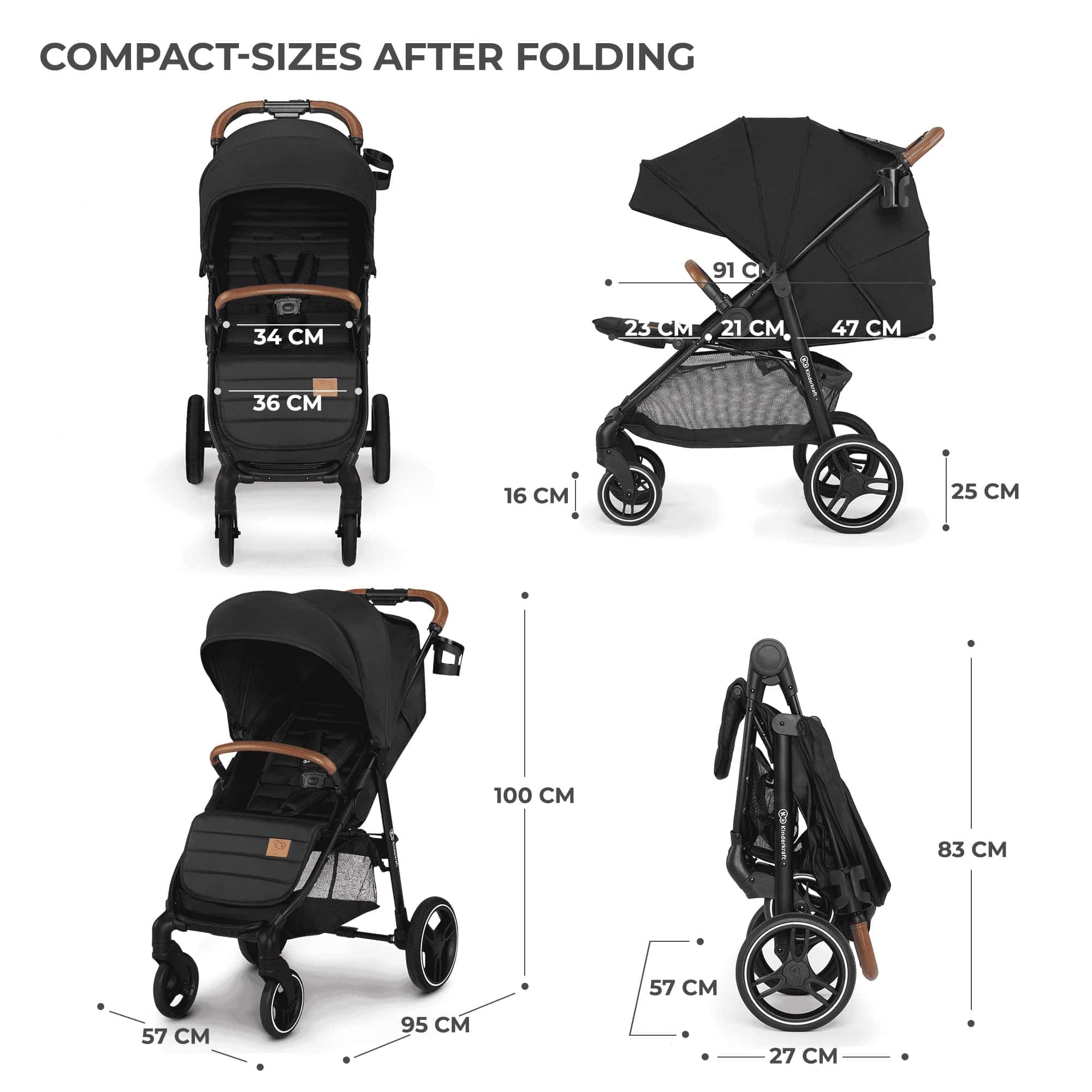Kinderkraft GRANDE PLUS Kinderkraft buggy von Geburt bis 22 kg, Zusammenklappen mit einer Hand, Liegeposition, großes Verdeck mit Fenster, alle 4 Räder gedämpft, geräumige Sitz, Schwarz