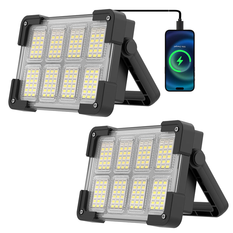 OHAYORI LED Baustrahler Akku, 4 Modi LED Strahler Akku, Campinglampe Aufladbar, Tragbare USB Wiederaufladbare PowerBank, Dimmbares Notlicht für Garten, Angeln, Camping, Wartung, Notfall (2 Stück)