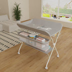 Wickelstation mit Seitenkorb, höhenverstellbarer tragbarer Wickeltisch mit feststellbaren Rädern, multifunktionaler Aufbewahrungs-Organizer fürs Kinderzimmer,75 x 68 x 83–91 cm (A) (Grau)