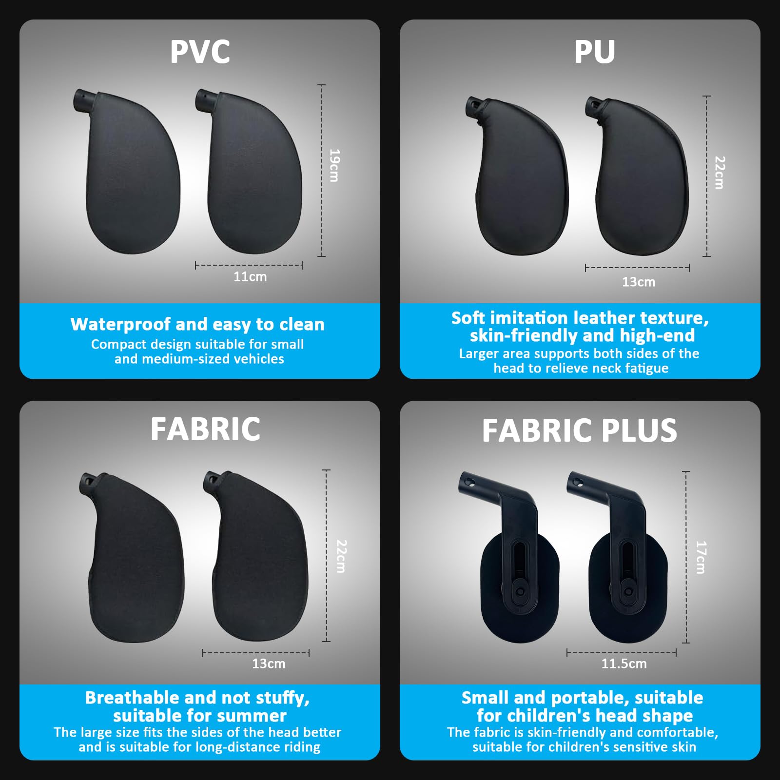 Aipwerer Kopfstütze Auto Kinder, Einfache Montage Abnehmbare Kopfstütze Auto, Höhenverstellbar Auto Nackenkissen für Kind bei längeren Autofahrten ein Nickerchen (Schwarz, A05 PVC)